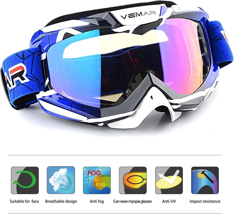 Ubelly Motorcycle Motocross Goggles ATV Racing Goggles Dirt Bike Tactical Riding Motorbike Goggle Glasses, Bendable Windproof Dustproof Scratch Resistant Protective Safety Glasses (Blue) - Image 2